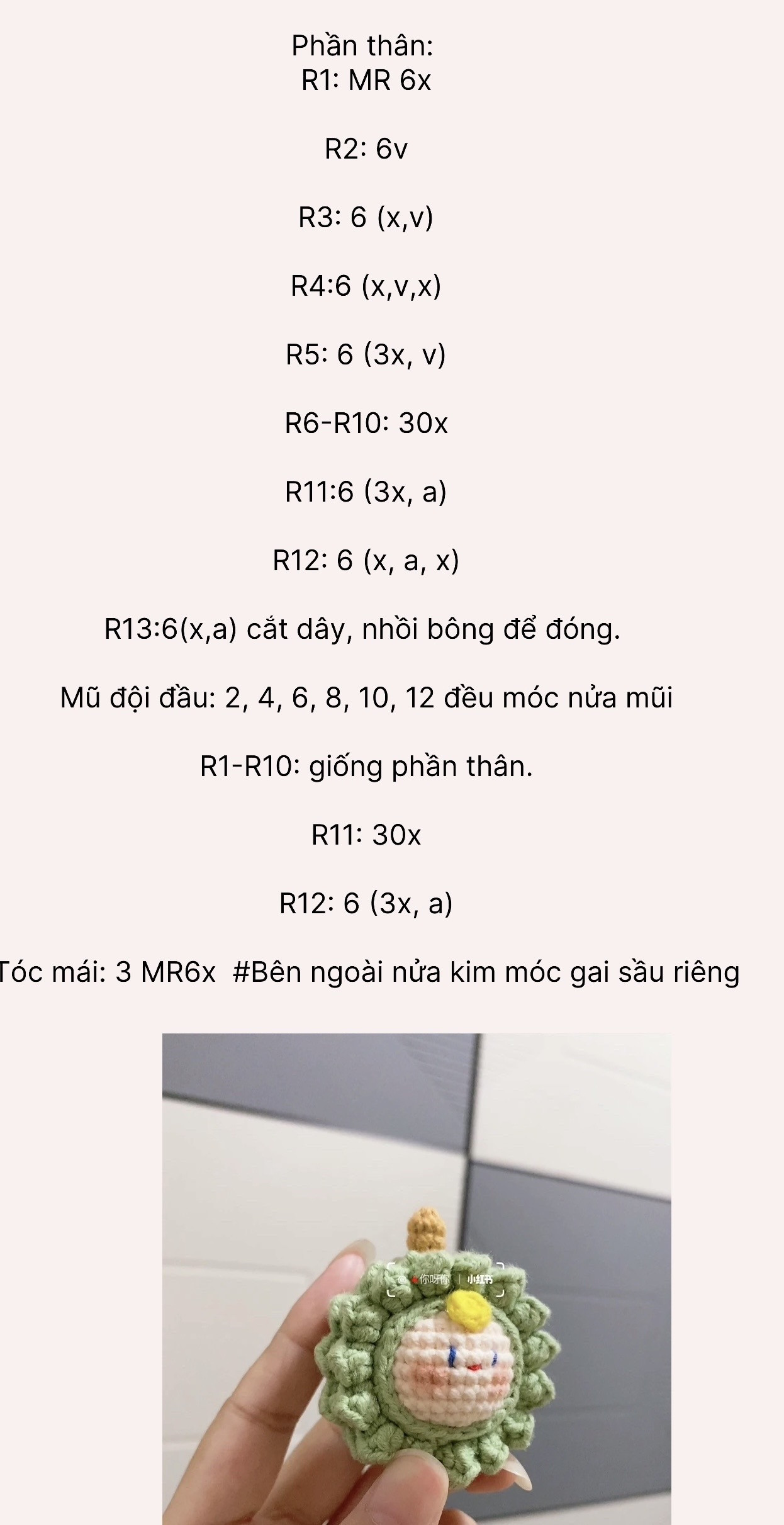 Móc len hình trái sầu riêng dễ thương cho móc khóa