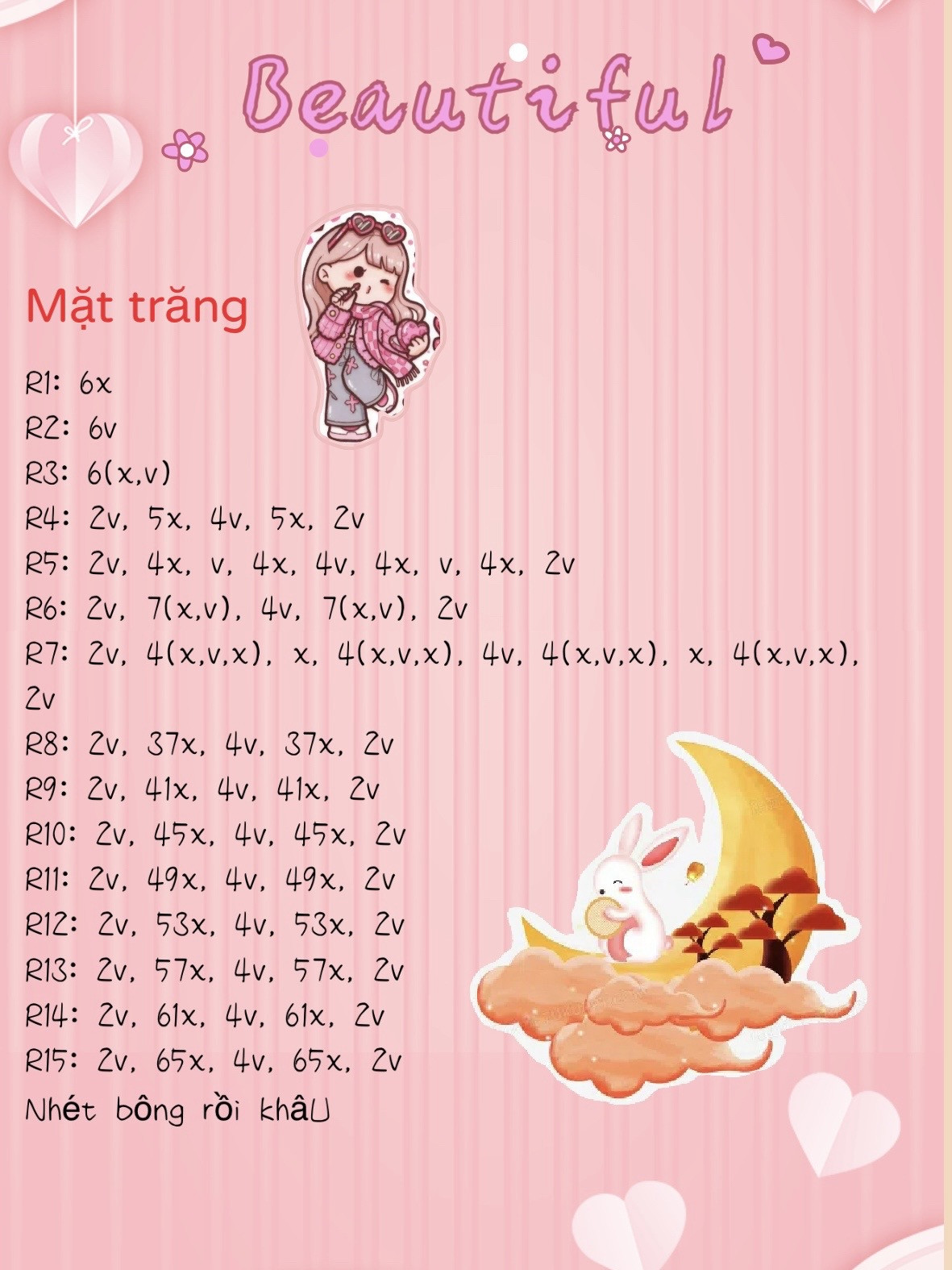 Móc len mặt trăng và thỏ dễ thương trang trí phòng