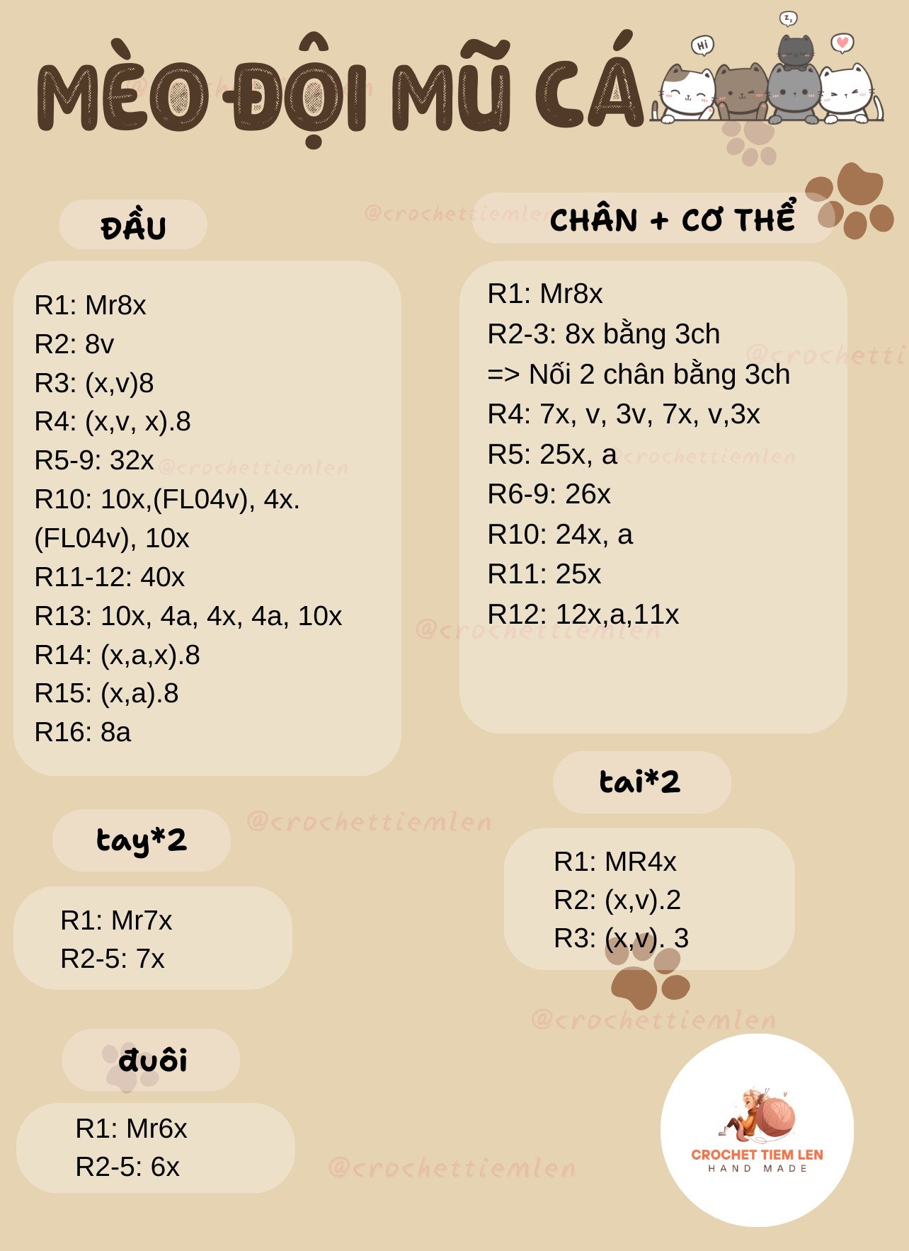 Móc len nhân vật thú cưng dễ thương cho móc khóa