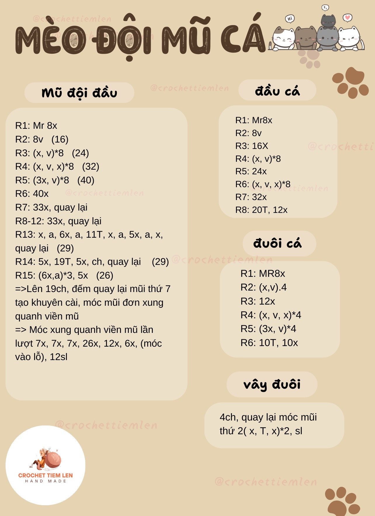 Móc len nhân vật thú cưng dễ thương cho móc khóa