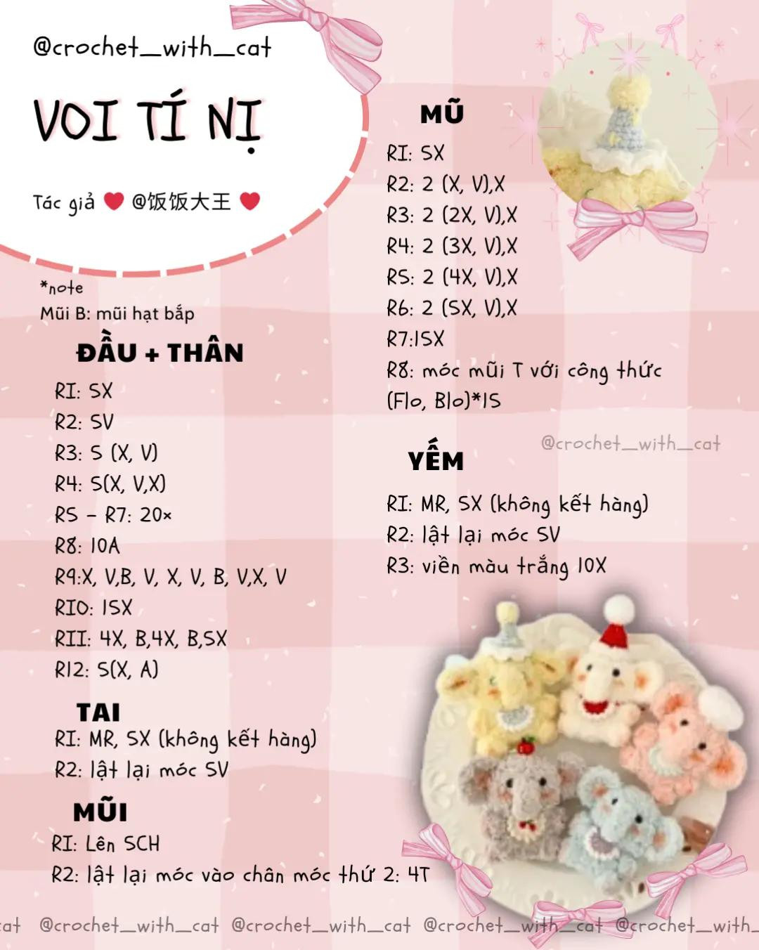 Móc len voi dễ thương với nhiều màu sắc và phụ kiện