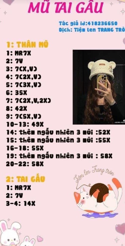 Mũ len tai gấu dễ thương cho mùa đông ấm áp