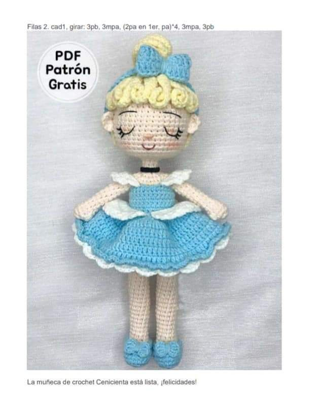 Muñeca de ganchillo con vestido azul - Patrón gratuito