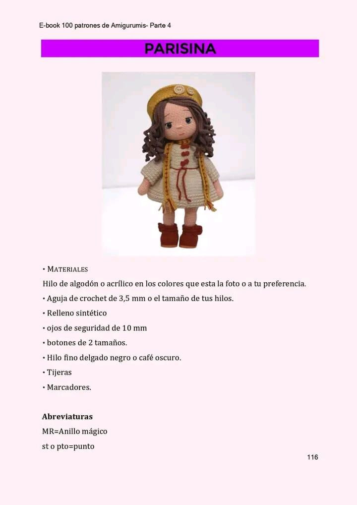 Muñeca de ganchillo con vestido y sombrero elegante