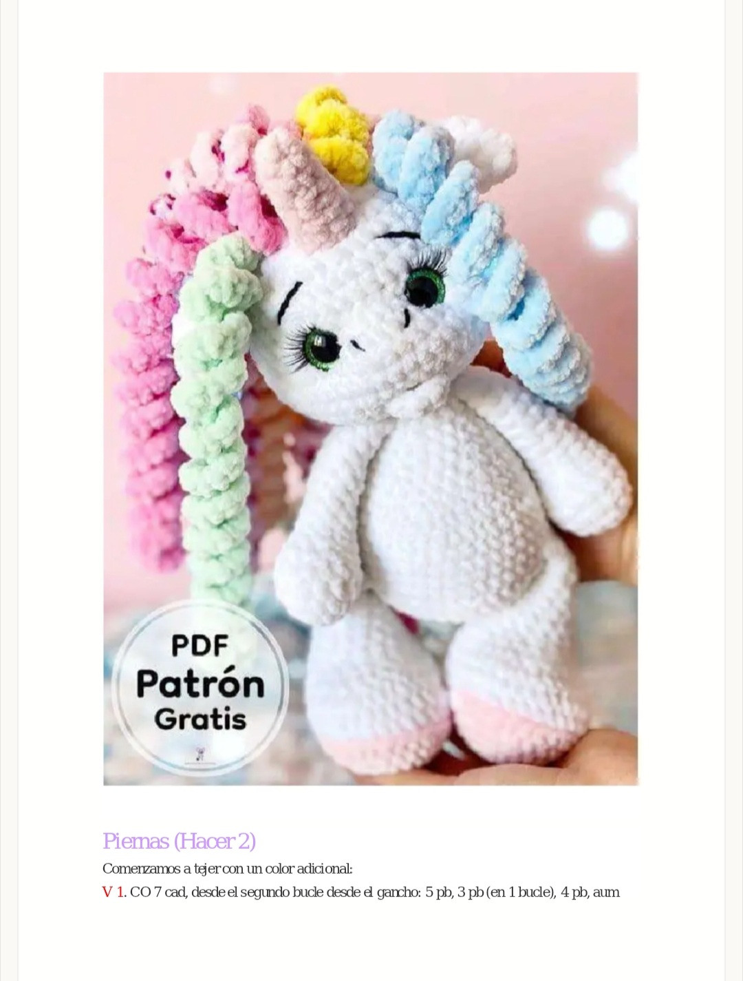 Patrón Amigurumi Unicornio Fácil y Gratis en PDF