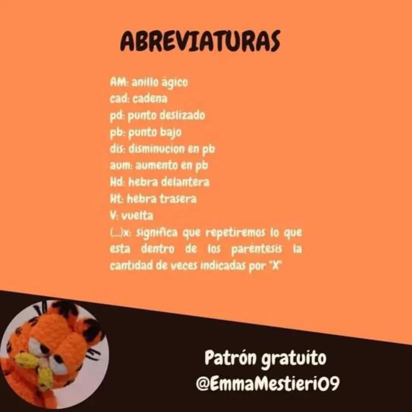 Patrón de amigurumi de Garfield gratis para crochet