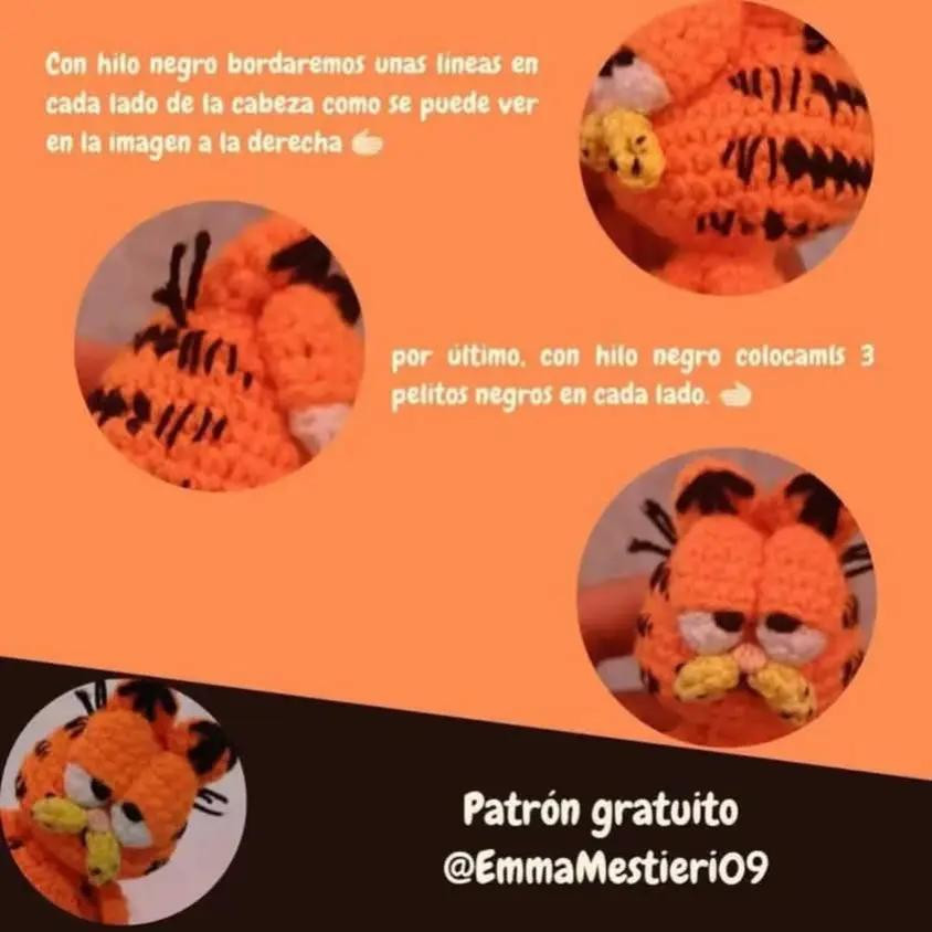 Patrón de amigurumi de Garfield gratis para crochet