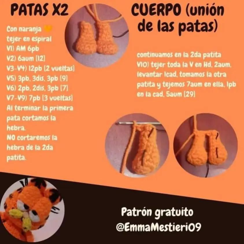 Patrón de amigurumi de Garfield gratis para crochet
