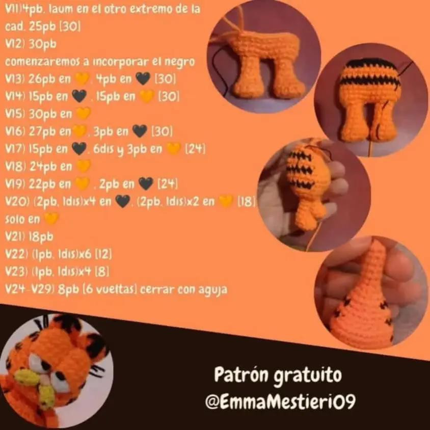 Patrón de amigurumi de Garfield gratis para crochet