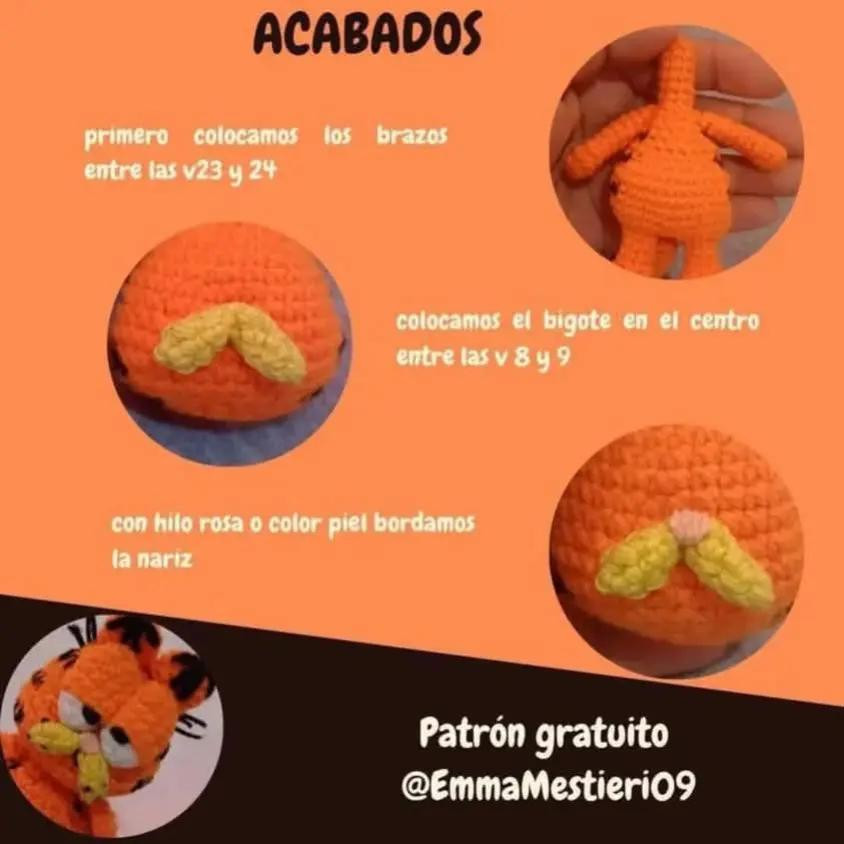 Patrón de amigurumi de Garfield gratis para crochet