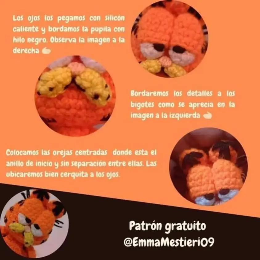 Patrón de amigurumi de Garfield gratis para crochet