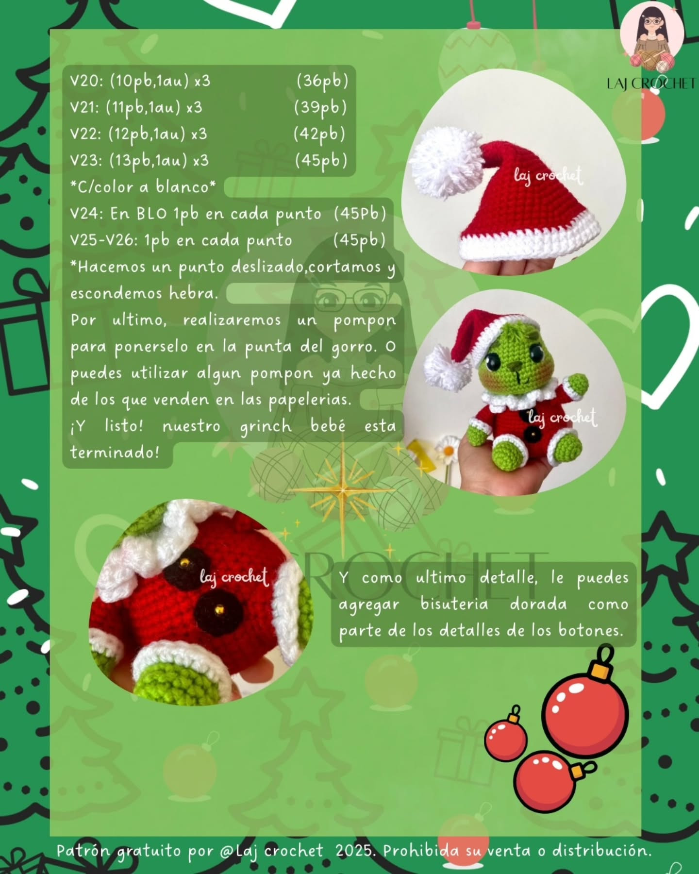 Patrón de amigurumi de Grinch Bebé gratis para Navidad