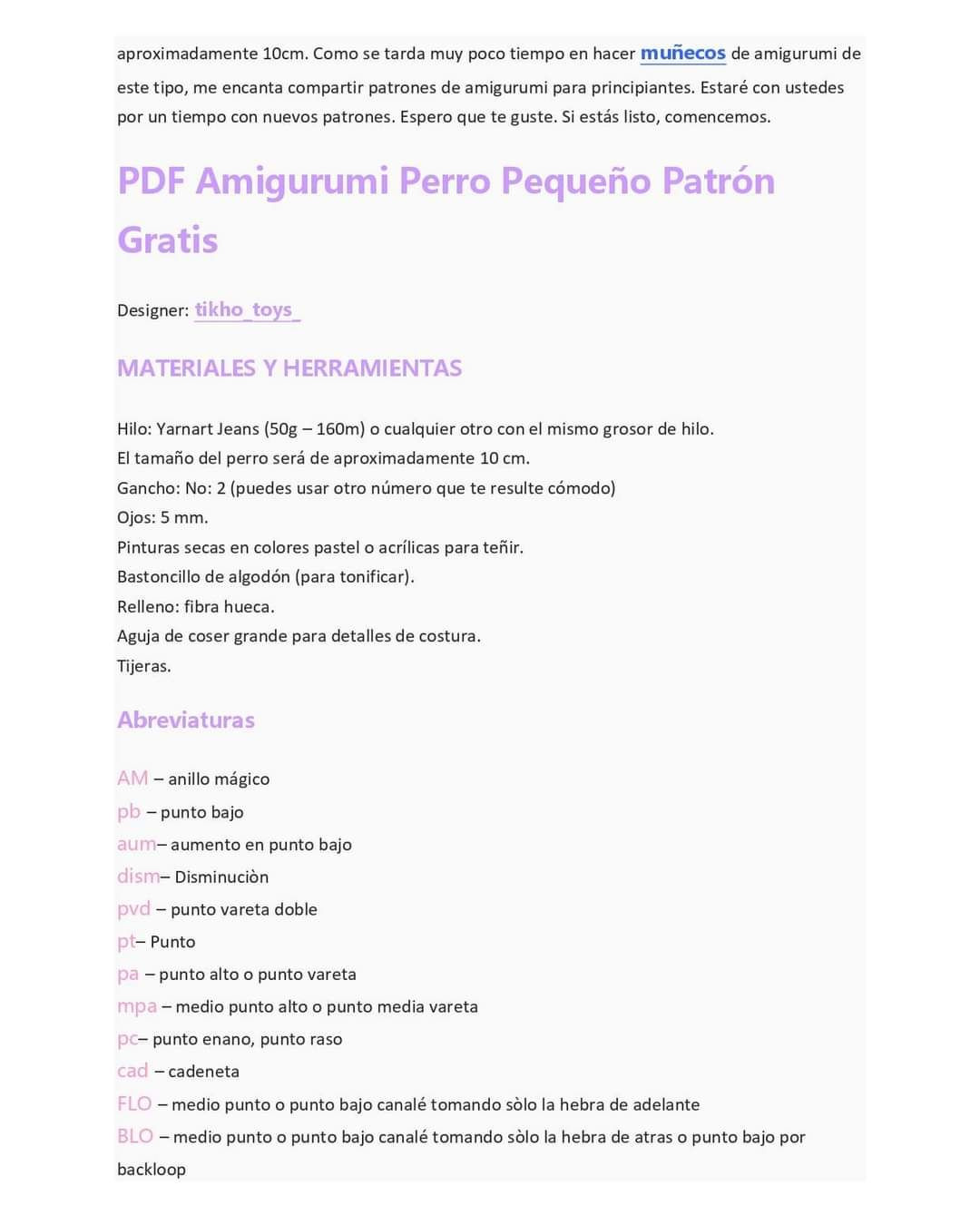 Patrón de amigurumi: lindo perrito tejido a mano