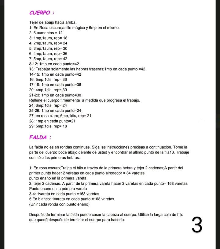 Patrón de amigurumi: Ratón bailarina con vestido rosa