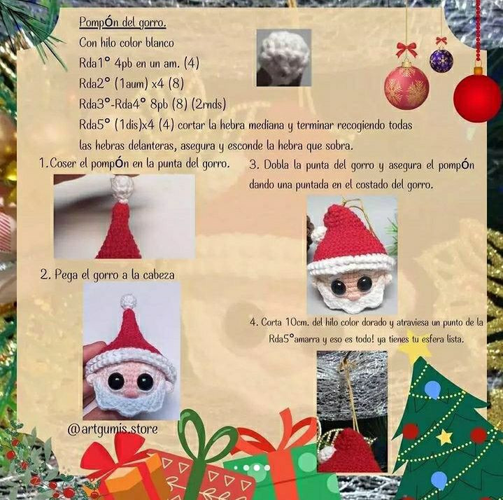 Patrón de bola navideña Santa Claus fácil y gratis
