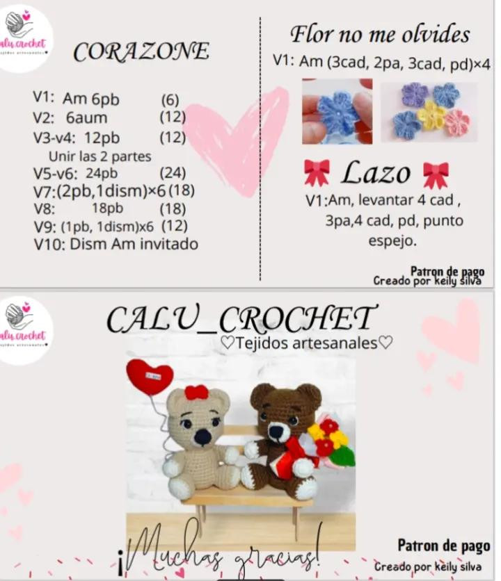 Patrón de crochet: Oso detallista con corazón y flores