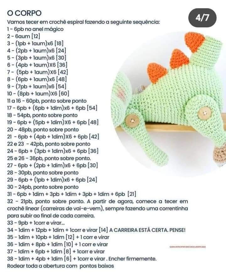 Patrón de dinosaurio amigable para tejer a crochet