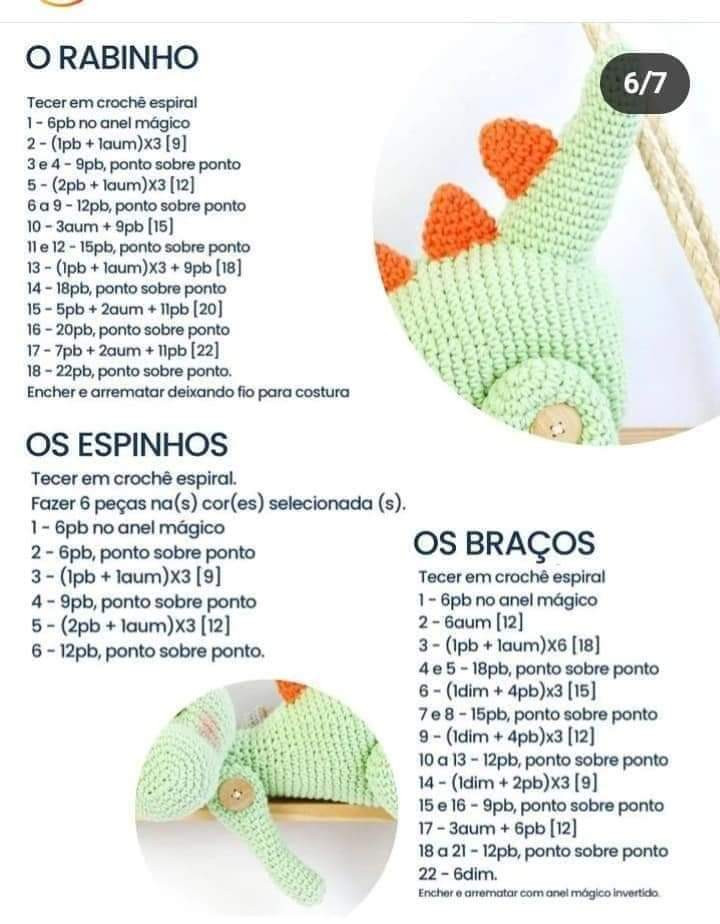 Patrón de dinosaurio amigable para tejer a crochet