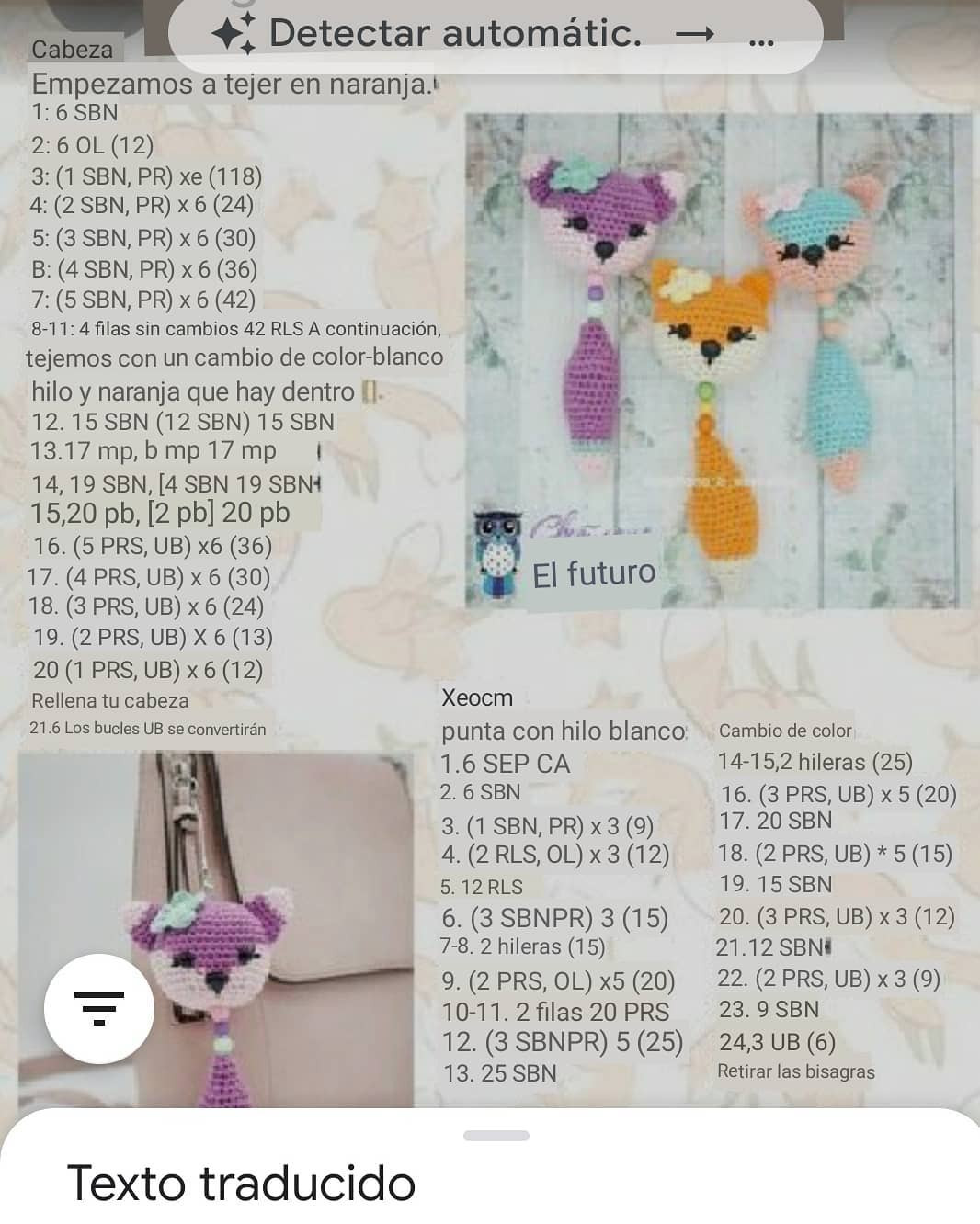 Patrón de ganchillo para llavero de zorro adorable en colores pastel