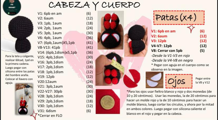 Patrón de llavero de Spiderman a crochet para principiantes