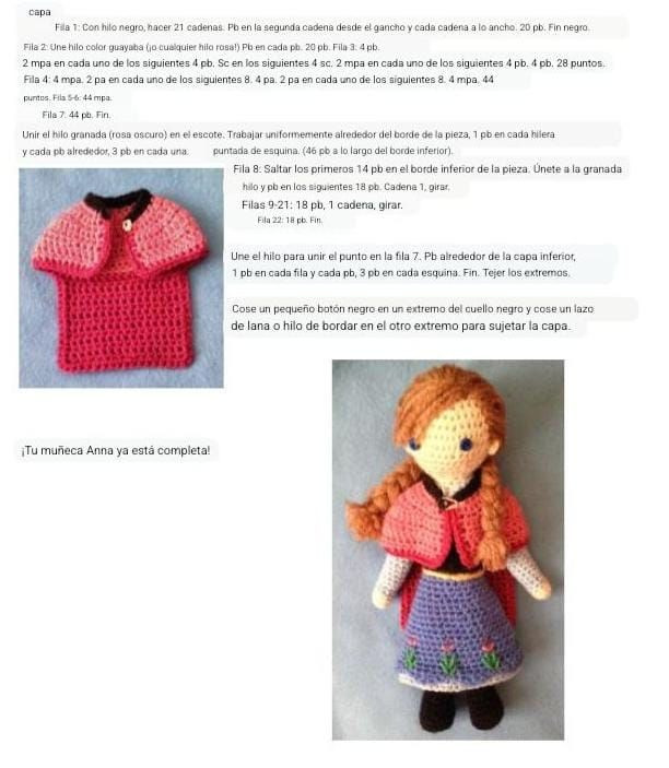 Patrón de muñeca de ganchillo inspirado en Ana de Frozen
