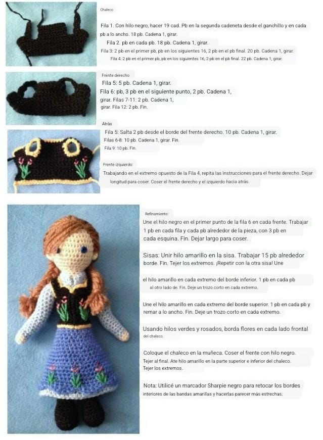 Patrón de muñeca de ganchillo inspirado en Ana de Frozen