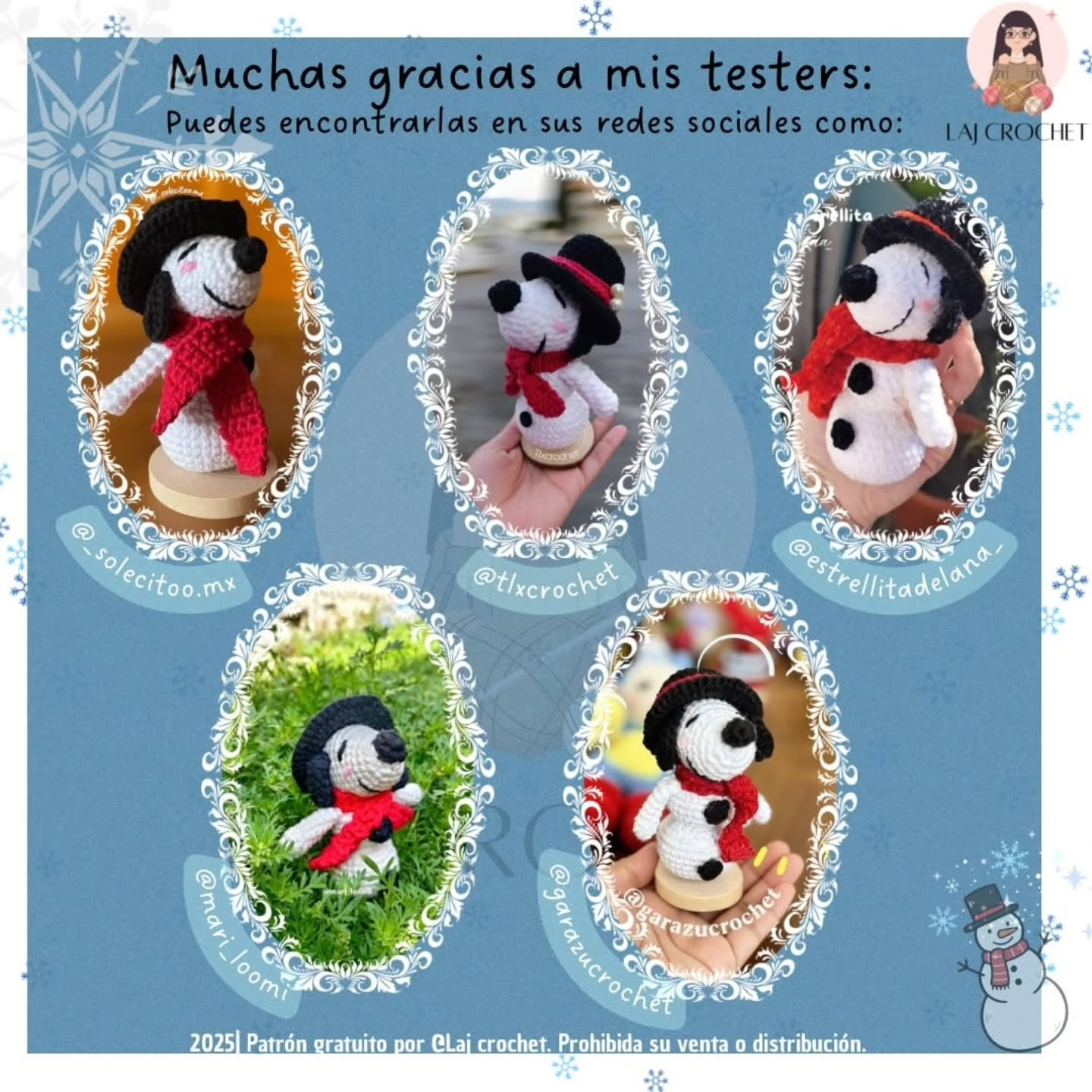 Patrón de muñeco de nieve Snoopy a crochet gratuito