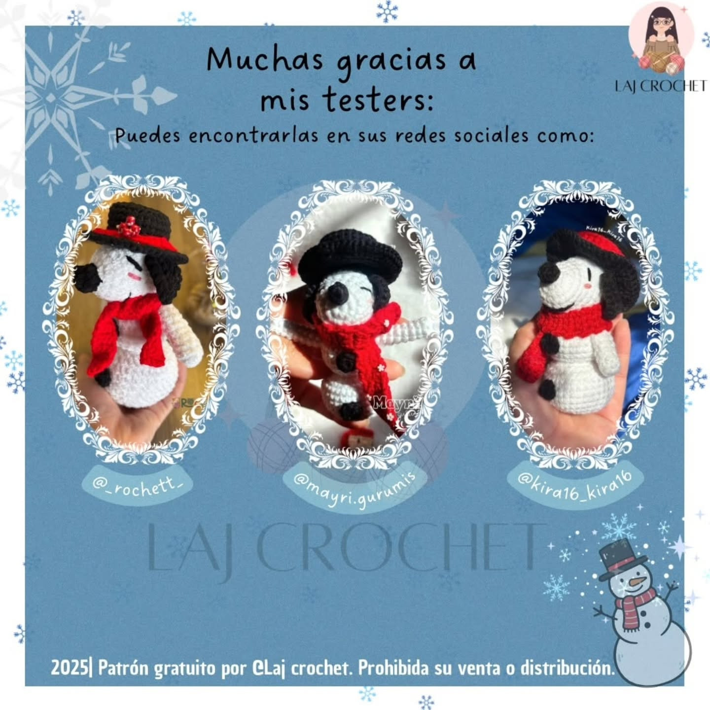 Patrón de muñeco de nieve Snoopy a crochet gratuito
