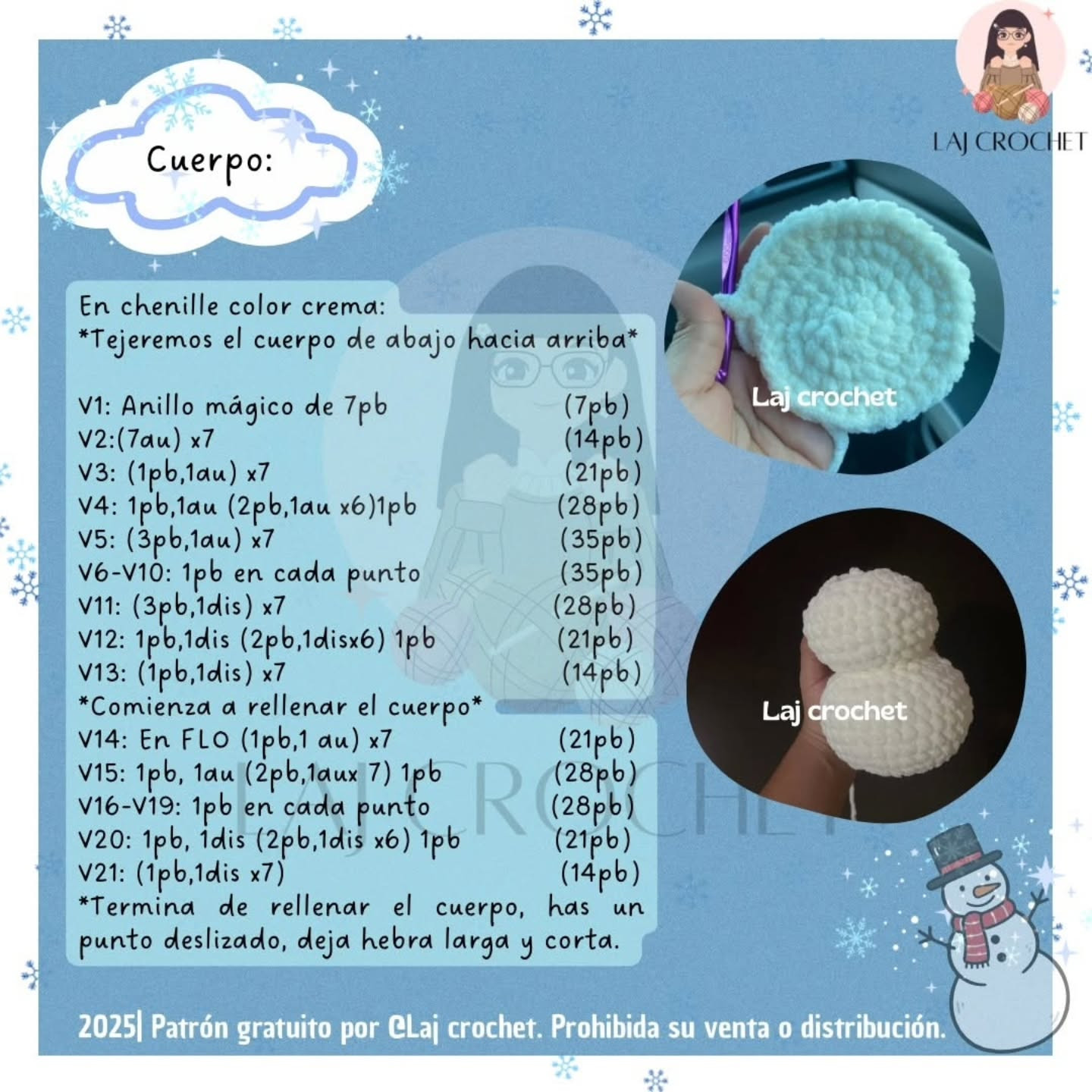 Patrón de muñeco de nieve Snoopy a crochet gratuito