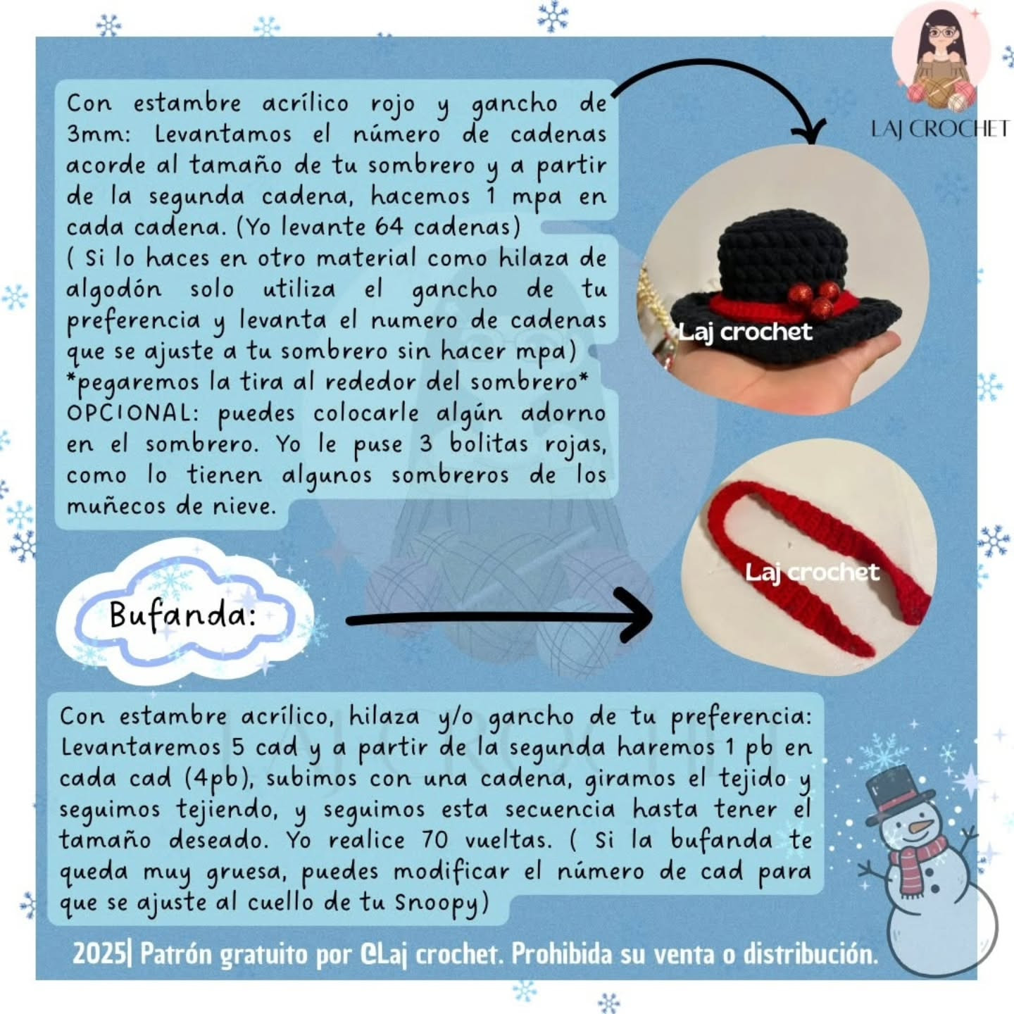 Patrón de muñeco de nieve Snoopy a crochet gratuito