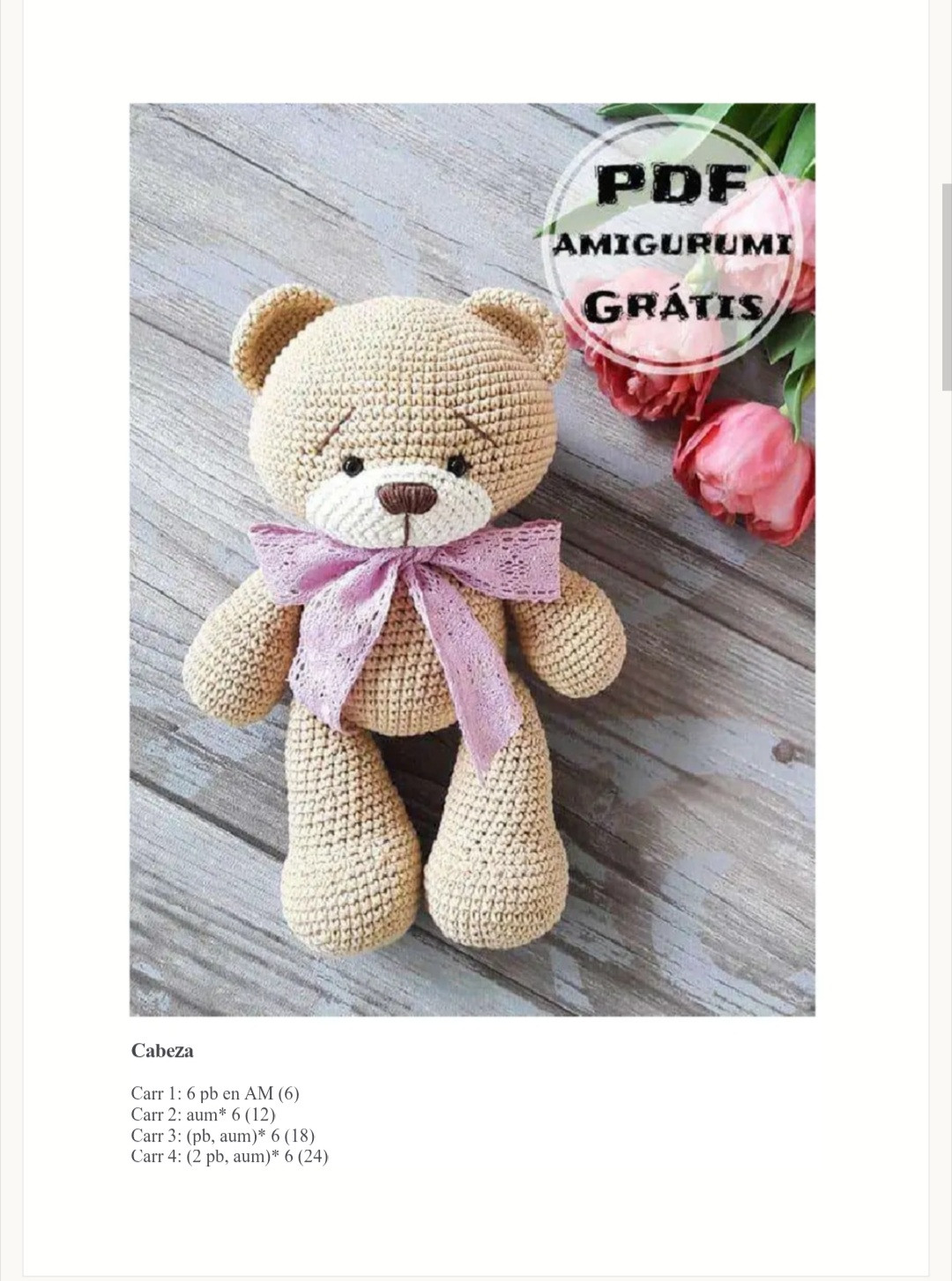 Patrón de osito de peluche amigurumi fácil y gratis en PDF