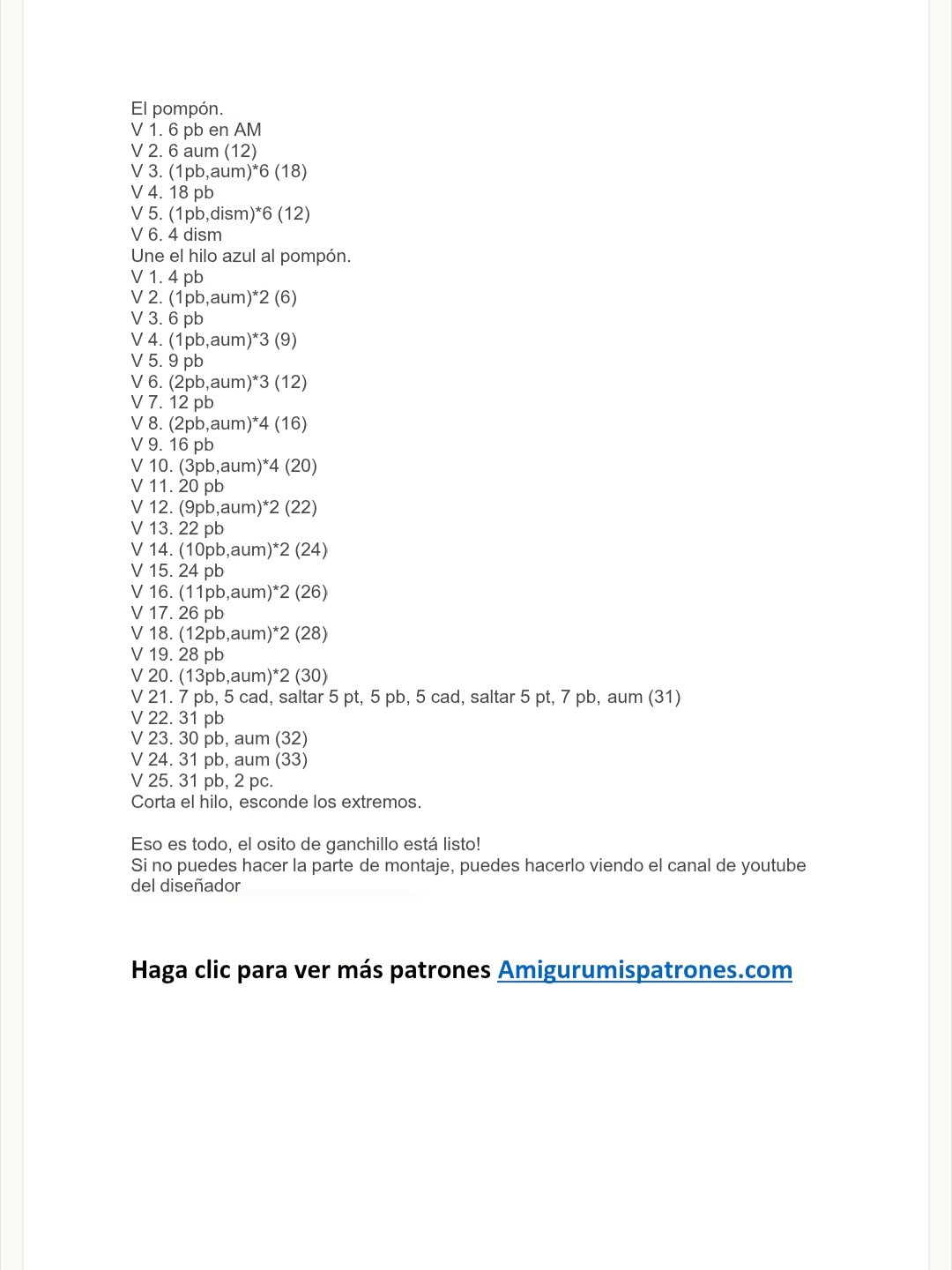 Patrón de Oso de Peluche en Pijama Gratis para Amigurumi Fácil