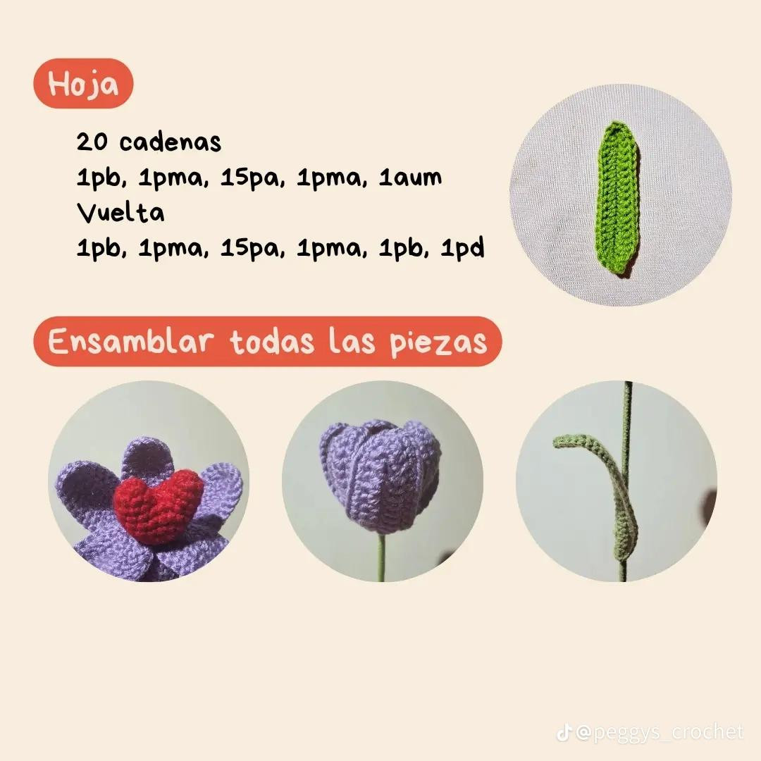 Patrón de Tulipán de Ganchillo Gratis para Principiantes