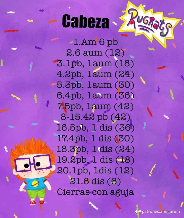 Patrón gratis de amigurumi de Carlitos de Rugrats