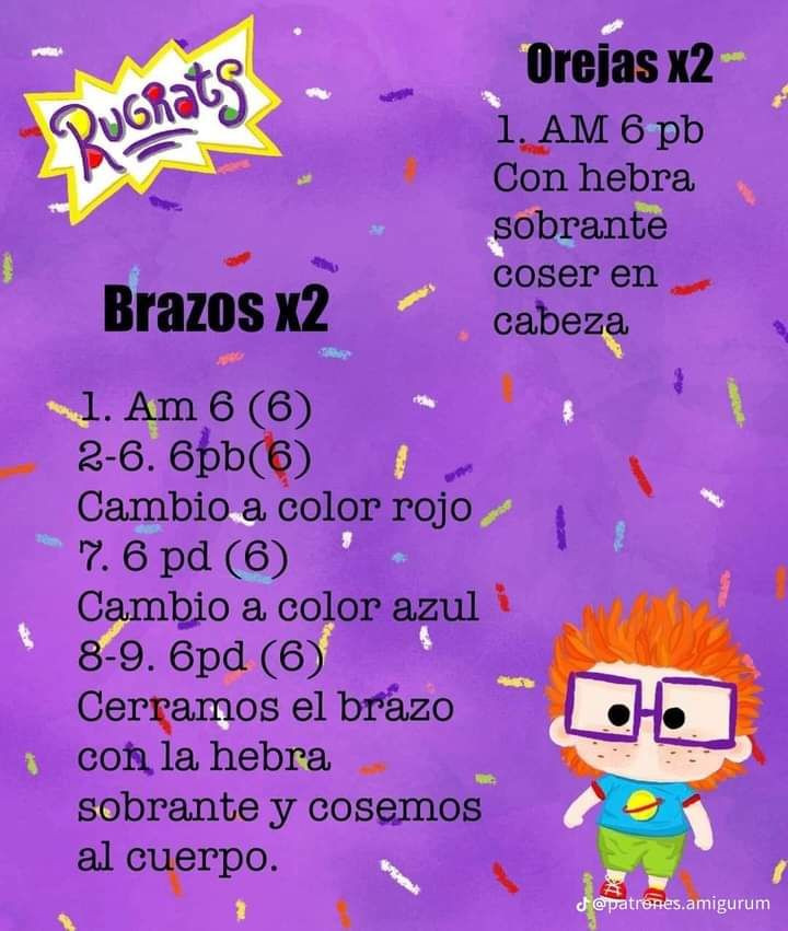 Patrón gratis de amigurumi de Carlitos de Rugrats