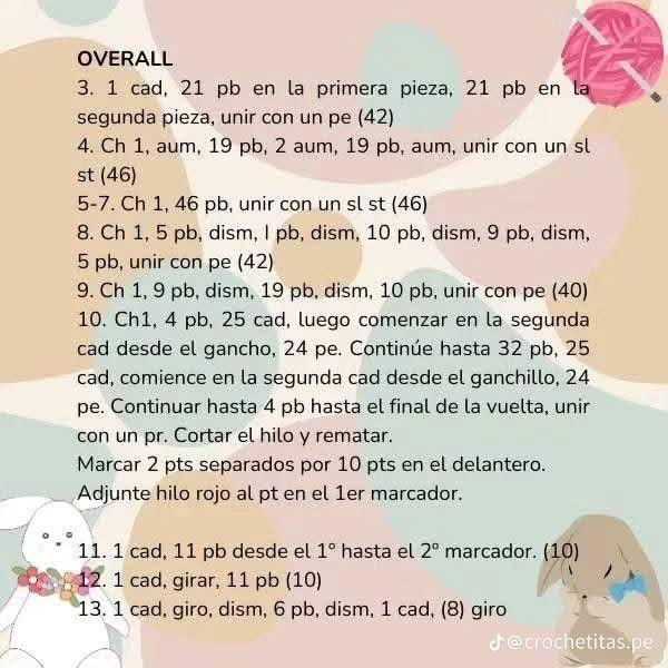 Patrón gratis de conejo con peto para crochet amigurumi