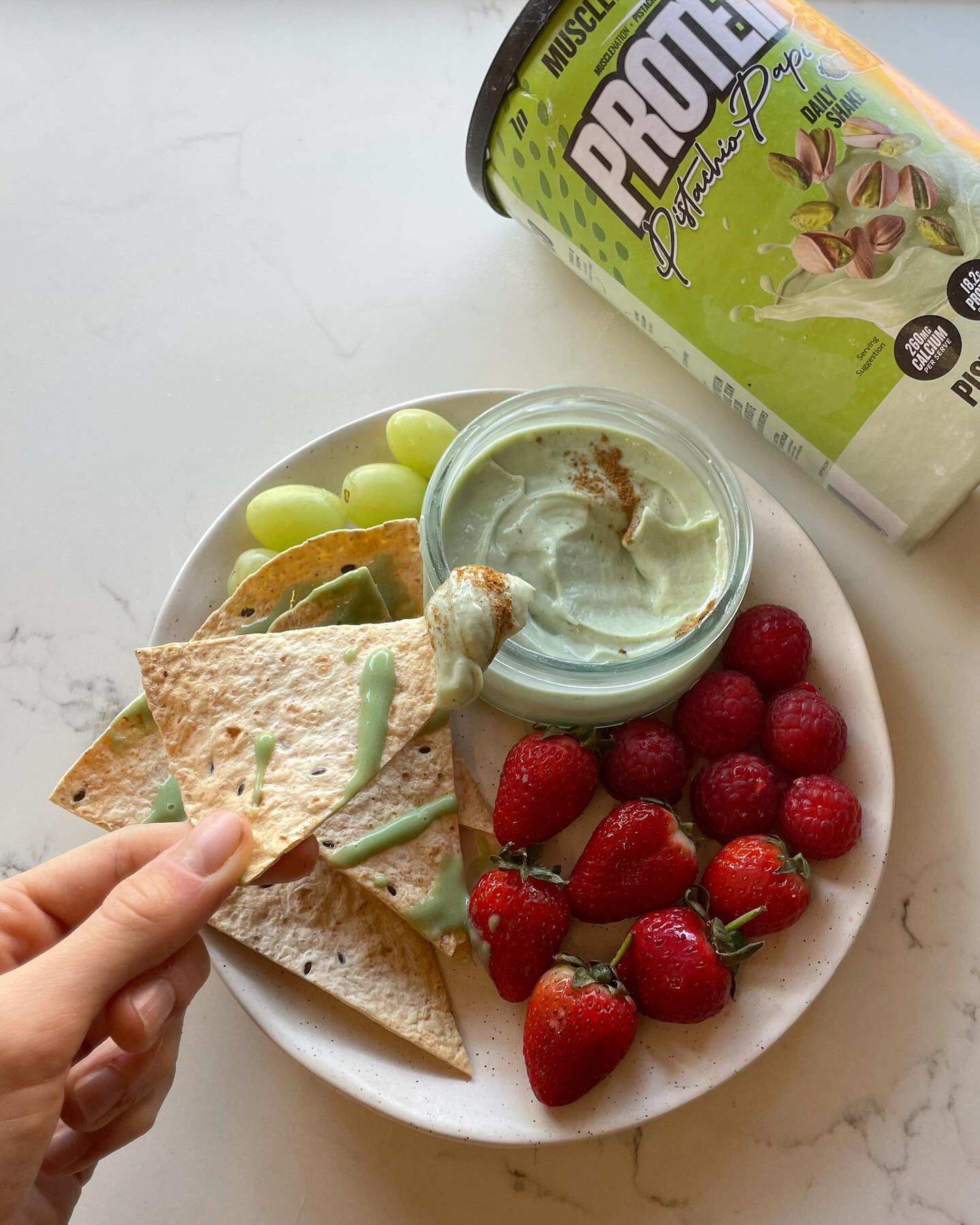 Pistachio Protein Delight with Fruit and Nachos