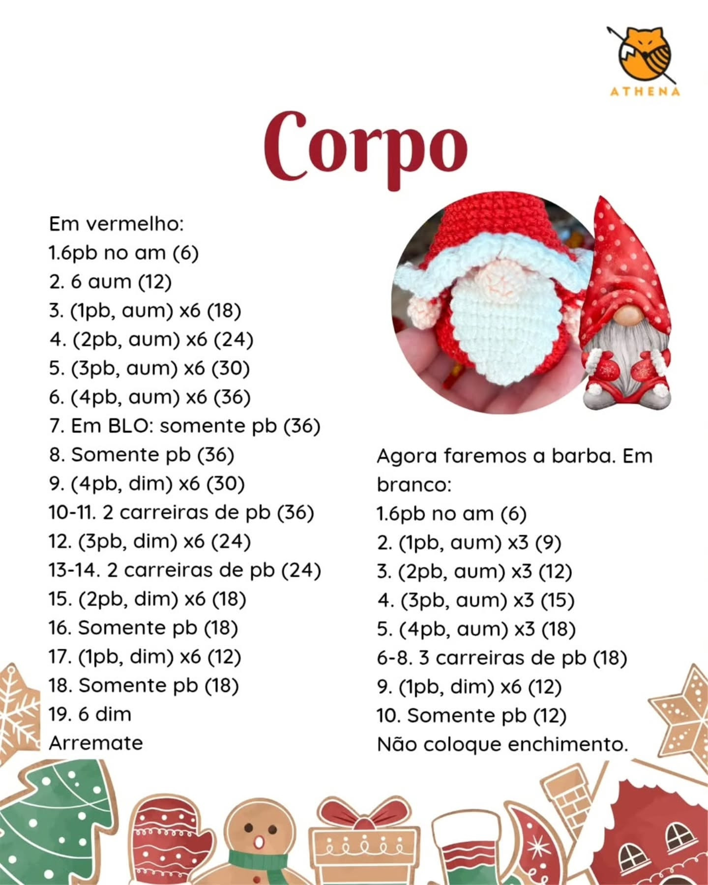 Receita gratuita de gnomo natalino em crochê colorido e festivo