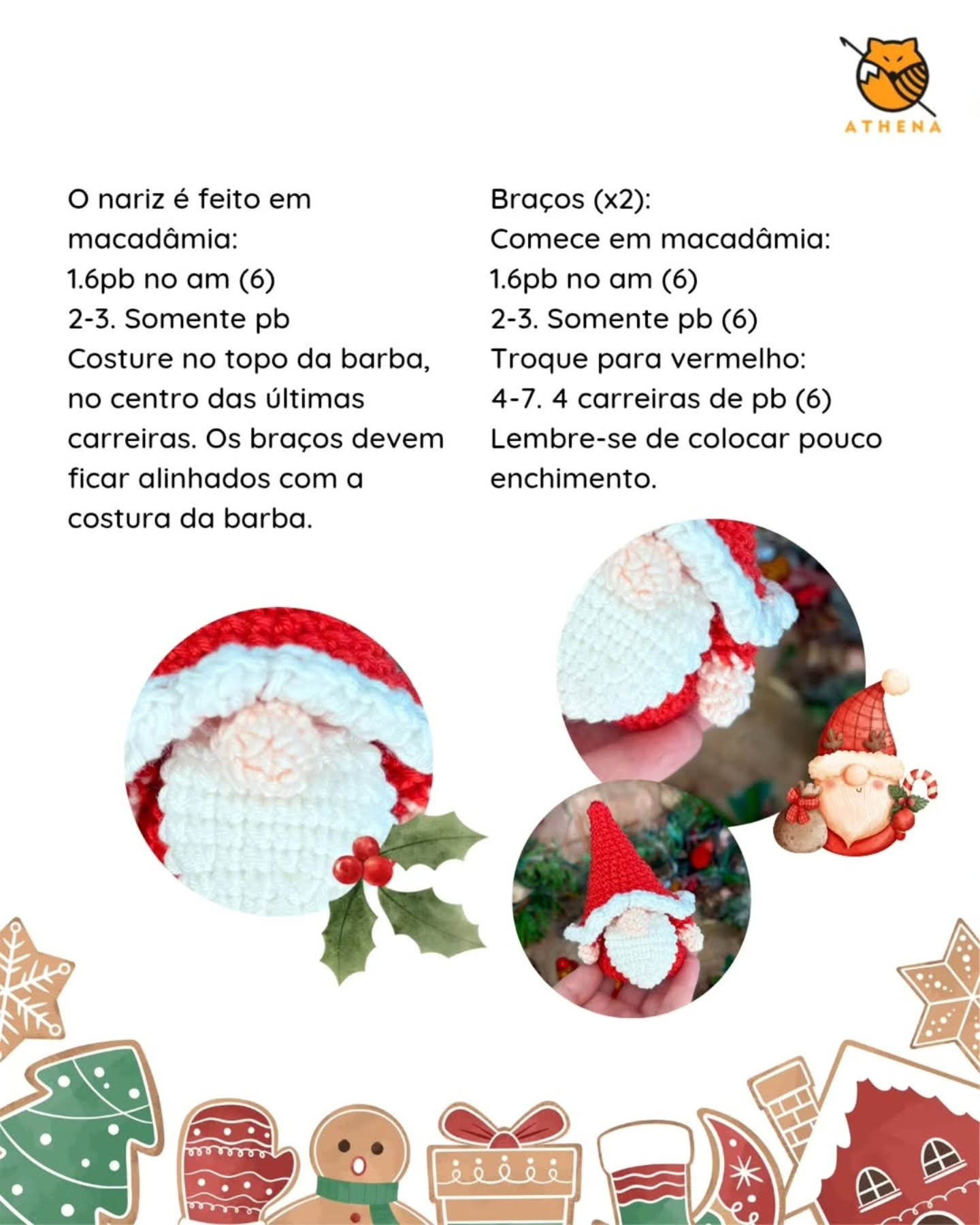 Receita gratuita de gnomo natalino em crochê colorido e festivo