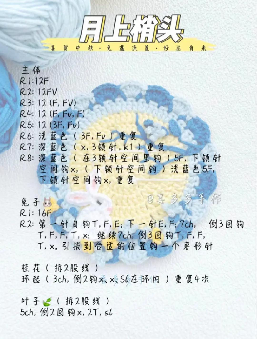 Round Crochet Pattern with Rabbit and Floral Design