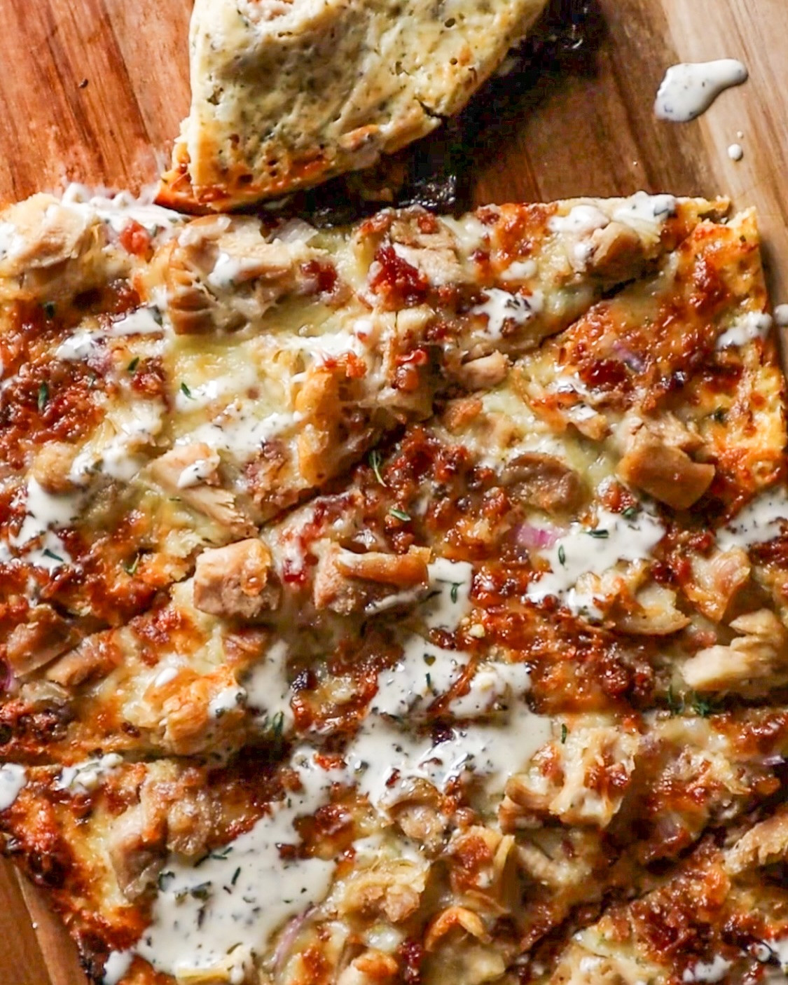 Savory Chicken Bacon Ranch Pesto Flatbread Delight