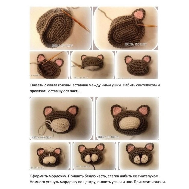 Схема вязания крючком: милые котята с бантиками