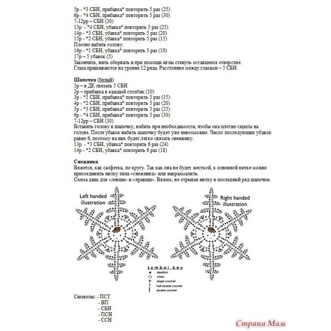 Схема вязания рождественских снежинок с лицами детей