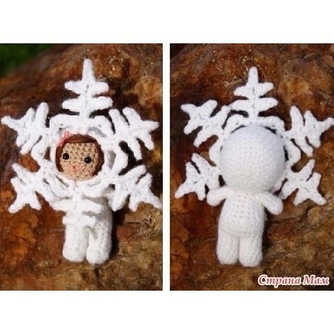 Схема вязания рождественских снежинок с лицами детей