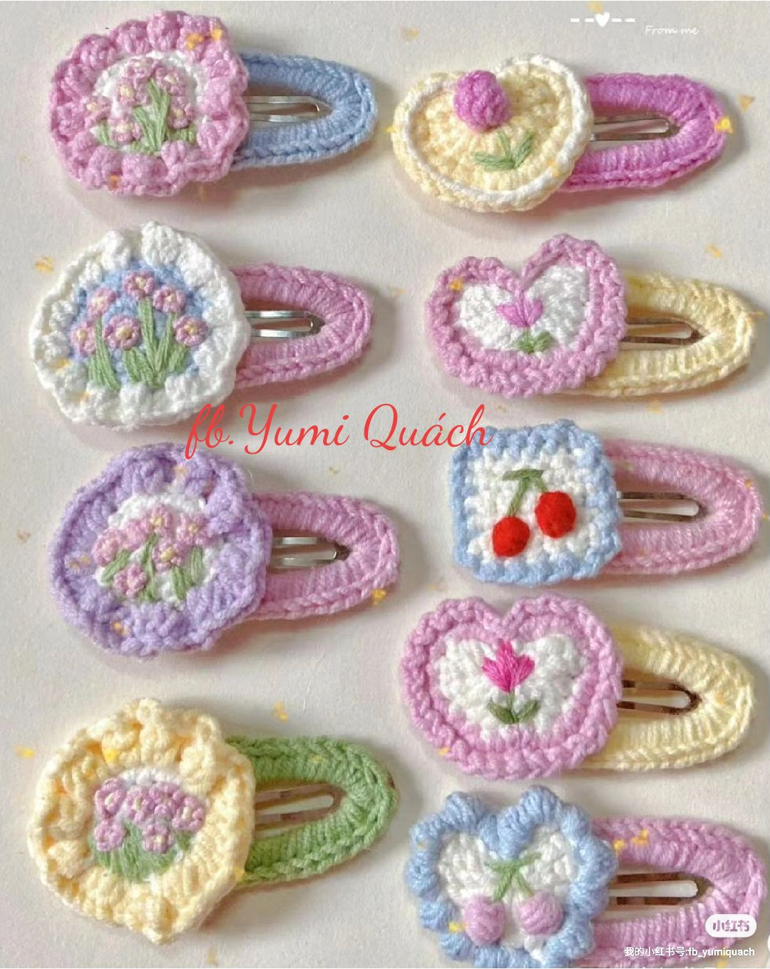 Summer-Themed Crochet Hair Clips with Floral and Bow Designs