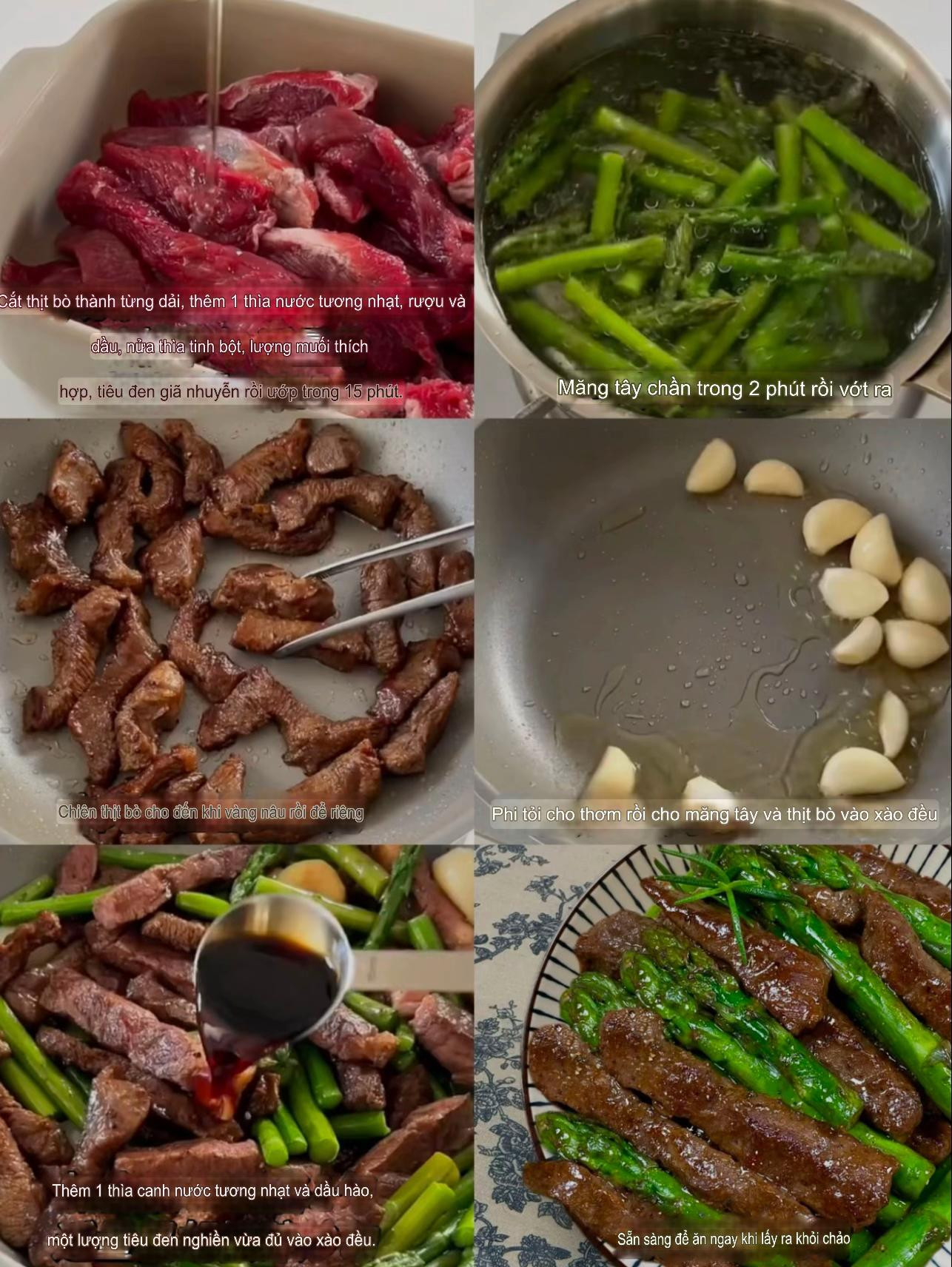 Thịt bò cuộn măng tây sốt tiêu đen thơm ngon