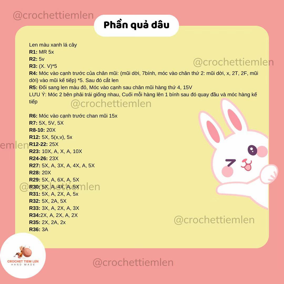 Thú bông len hình thỏ trong trái dâu tây đáng yêu