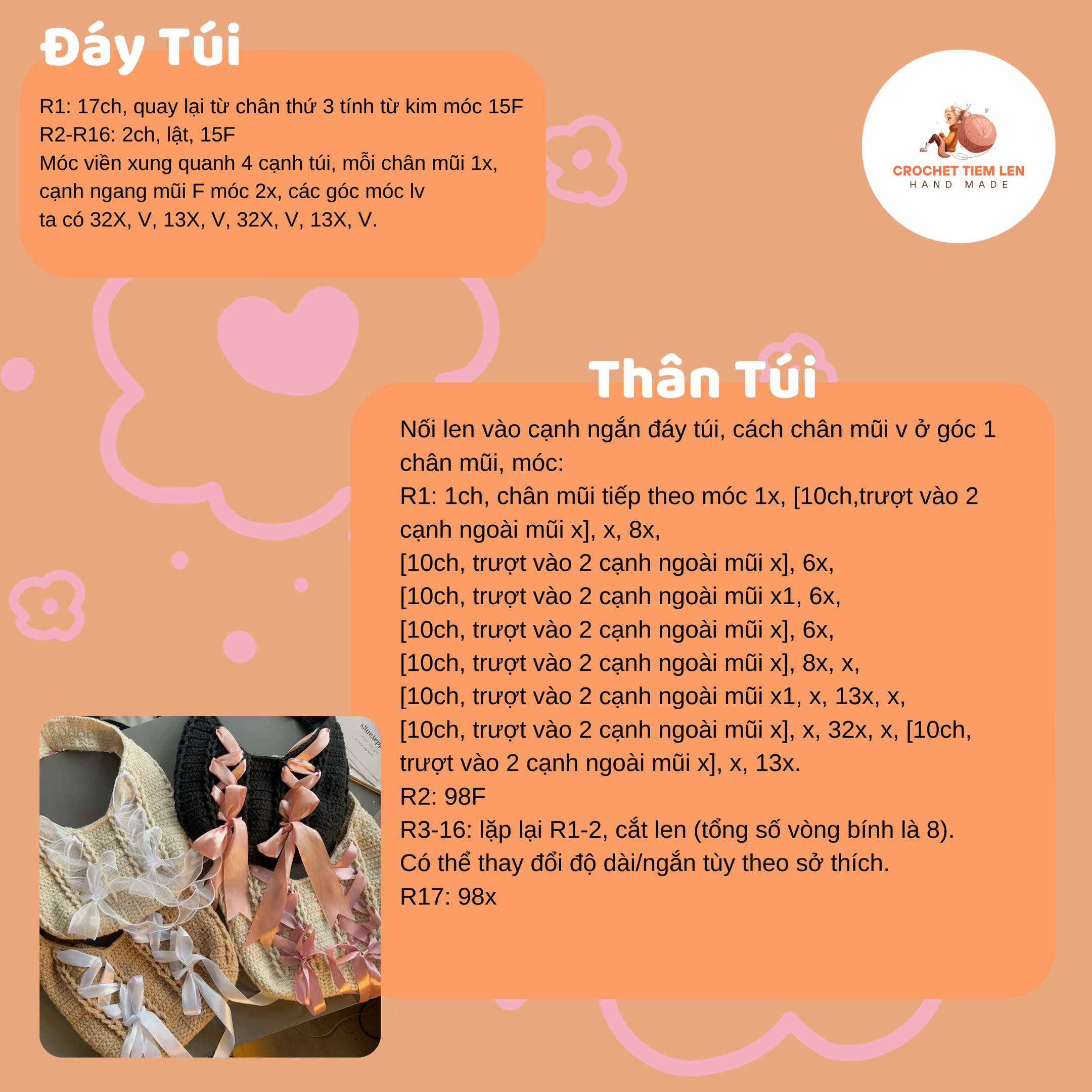 Túi xách lông xù tự chế với dây ruy băng trang trí màu hồng