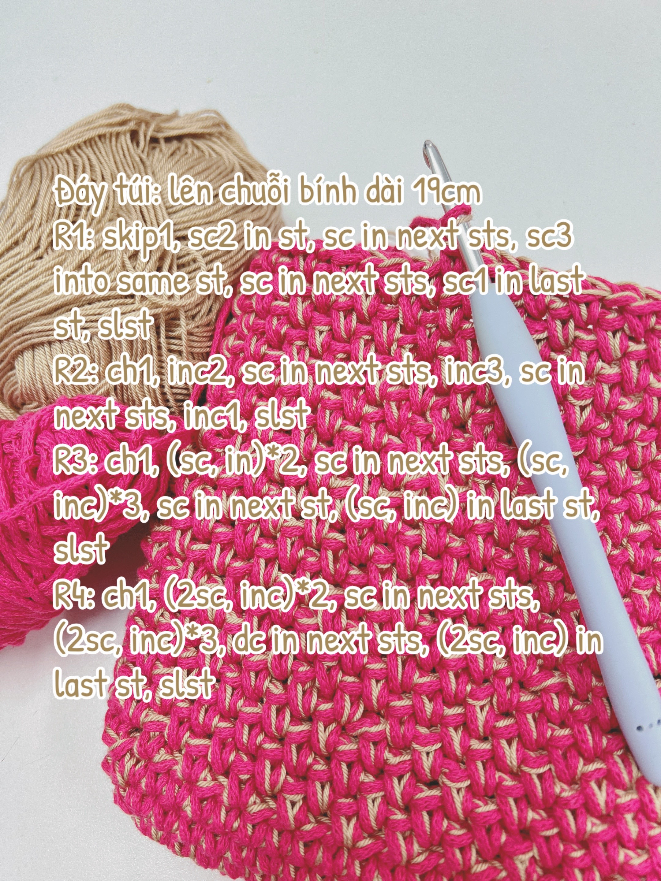 Túi xách móc len tay thủ công với màu sắc tự nhiên