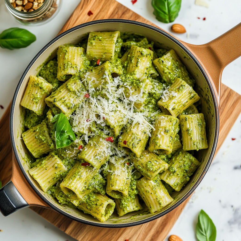 Vibrant Kale and Basil Pesto Rigatoni Delight